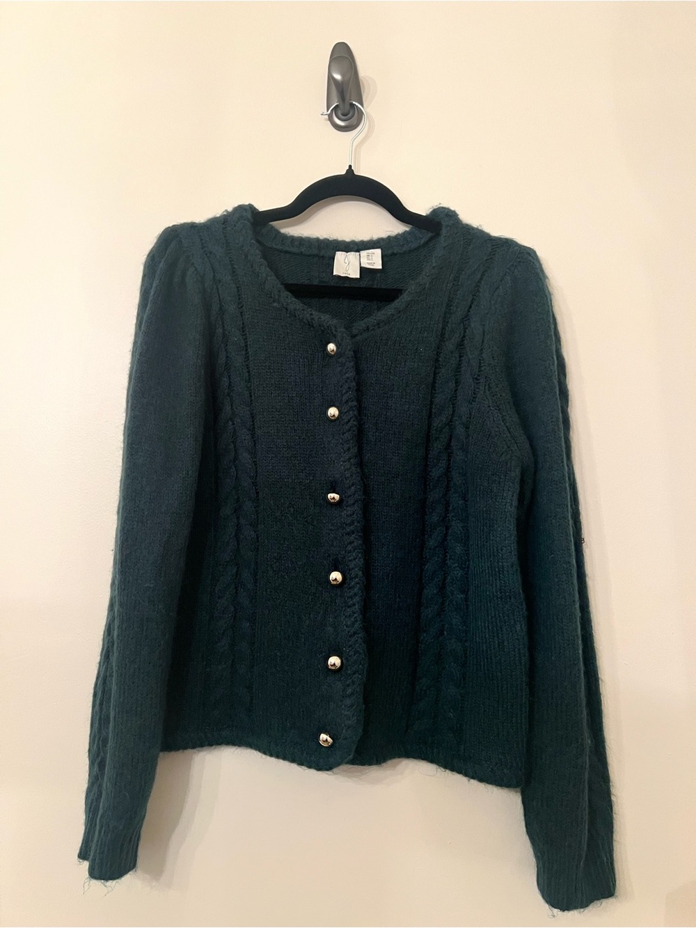 Women's Dark Emerald Green Swearer with Large Buttons
